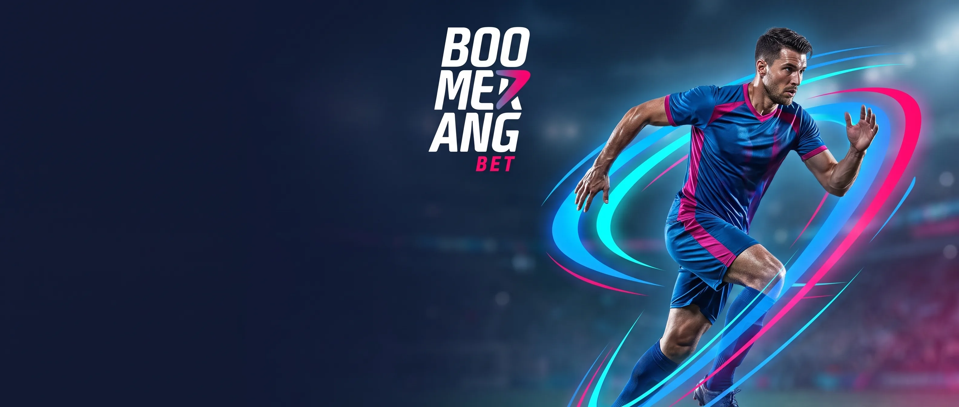Boomerang Bet football player in a neon stadium